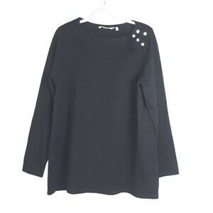 Soft Surroundings Black Boatneck Button Shoulder Knit Tunic L